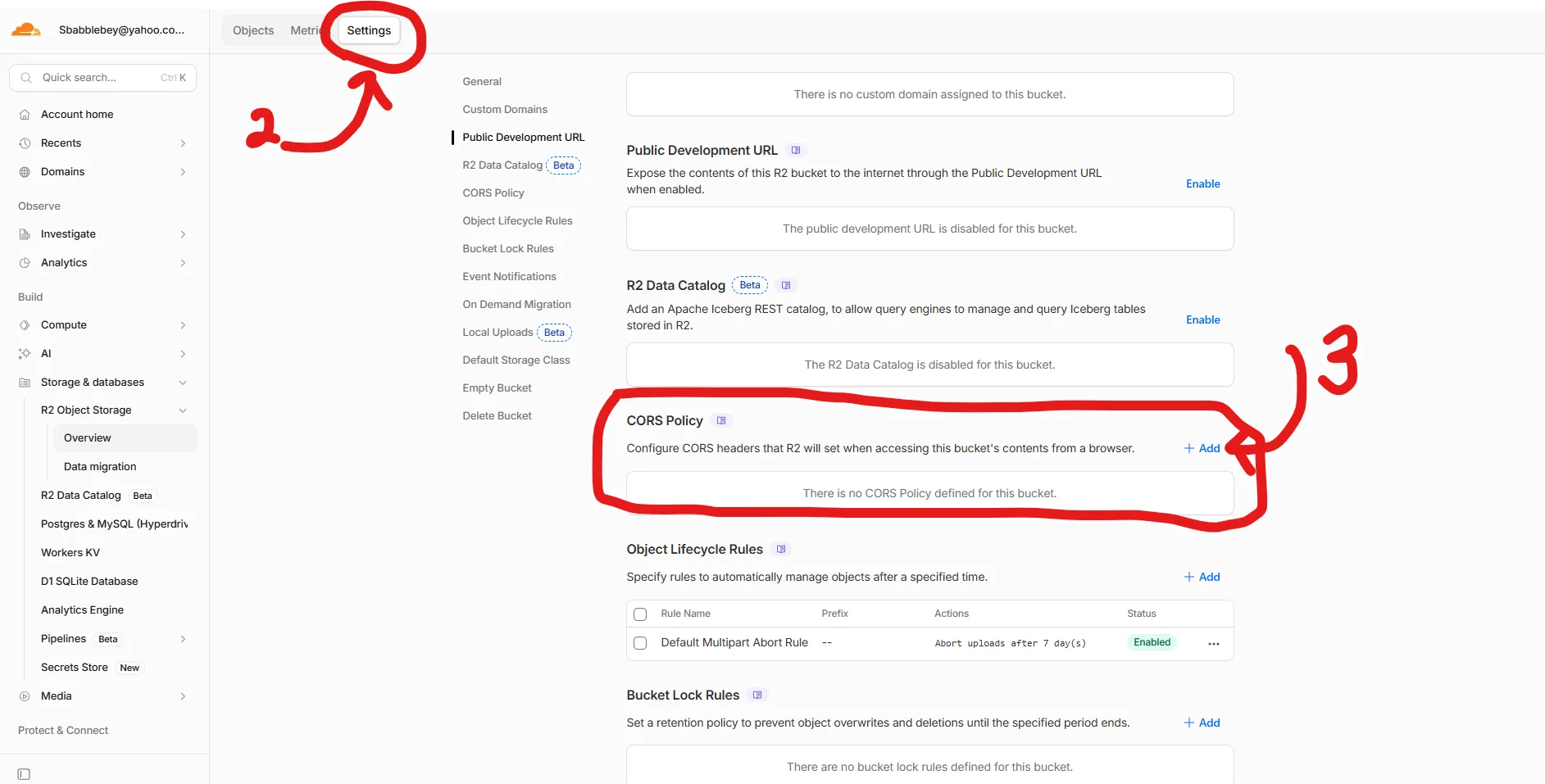 Cloudflare R2 CORS policy editor with the JSON policy pasted in