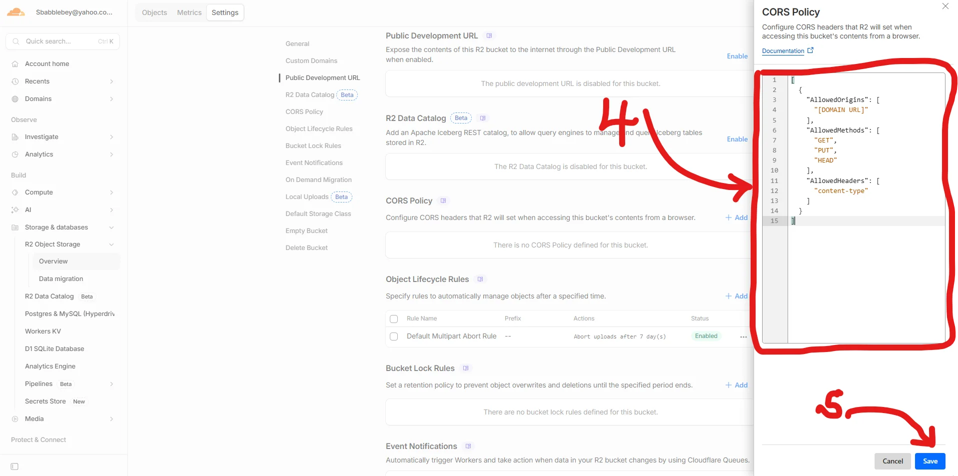 Cloudflare R2 CORS policy saved with the final domain