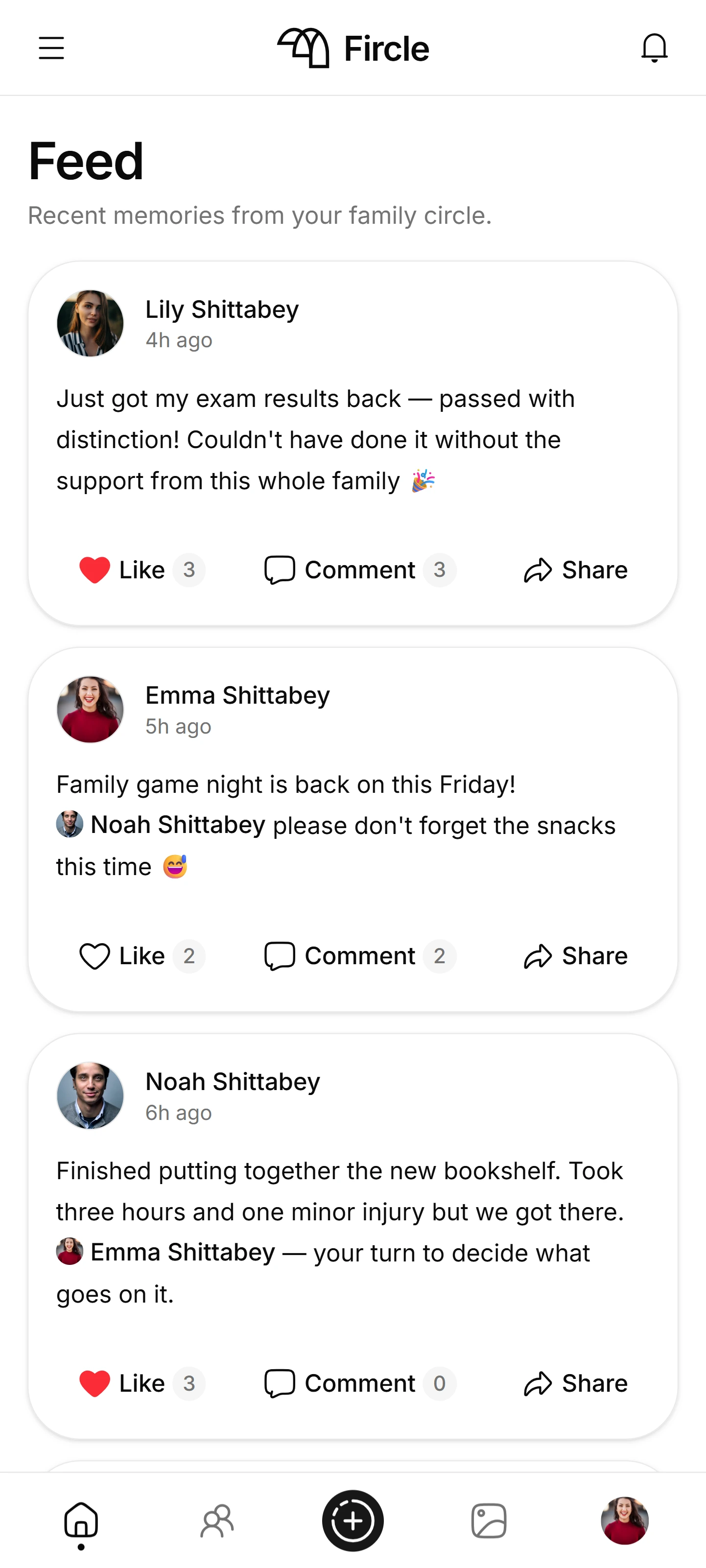 Fircle mobile feed screenshot in light mode
