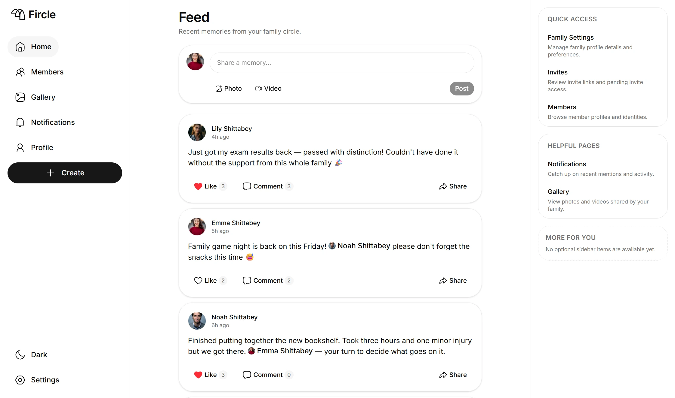 Fircle desktop feed screenshot in light mode